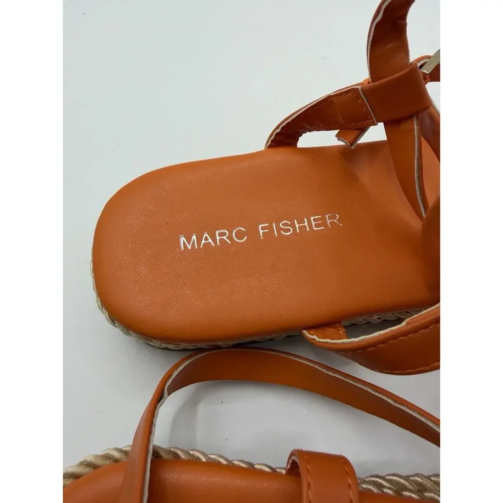 Marc Fisher Natelea Sandals Womens 8 Orange Espadrille Flat Ankle Strap